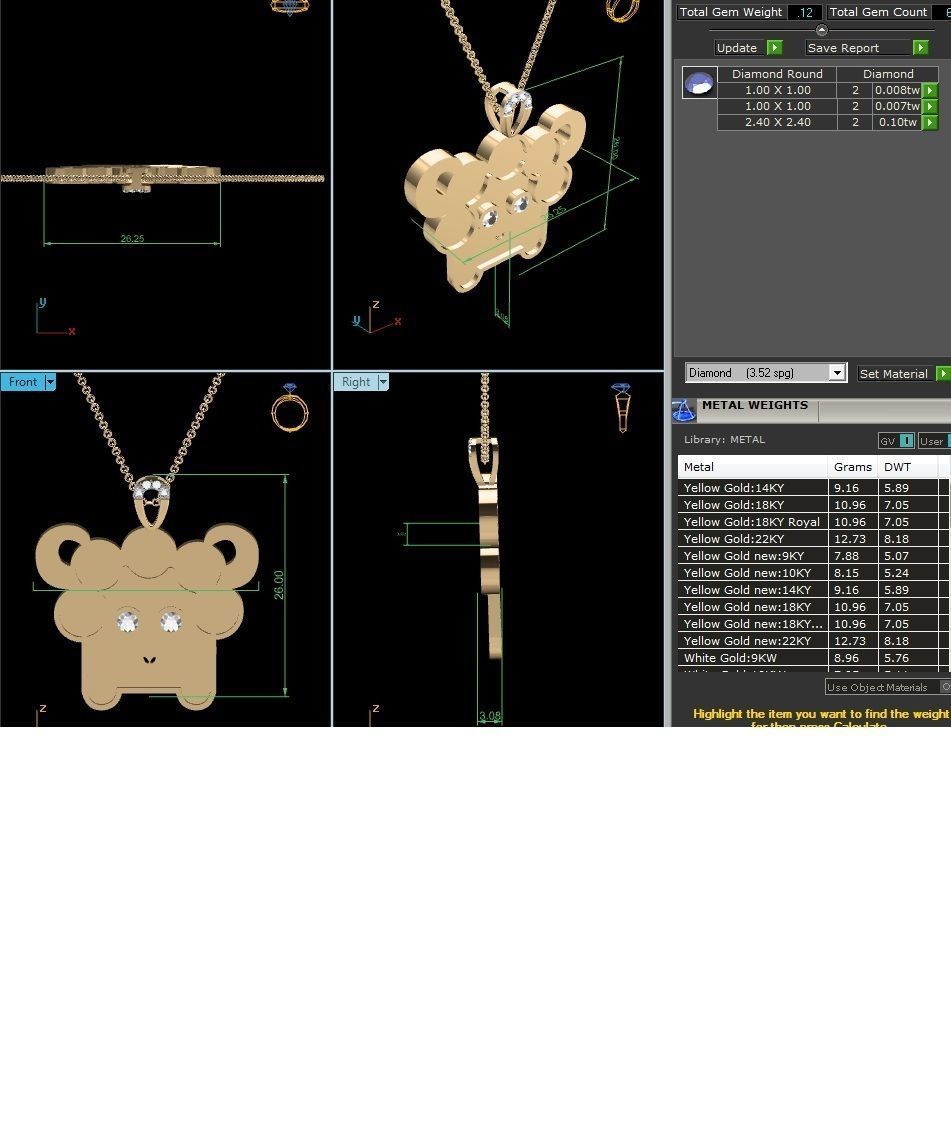 Pendant 3DM STL OBJ FBX Render Details gold chain with 3D print model_6