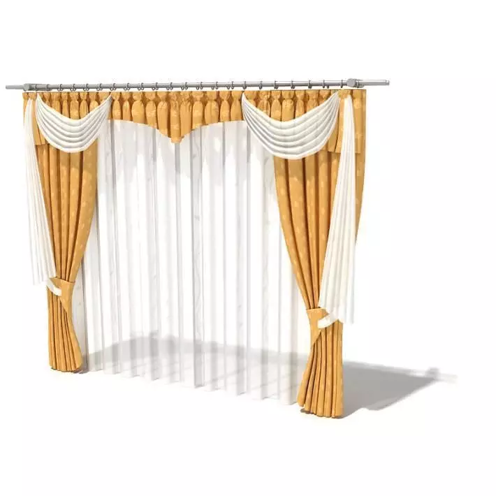 Orange And Creme Curtain Set 3D model_0