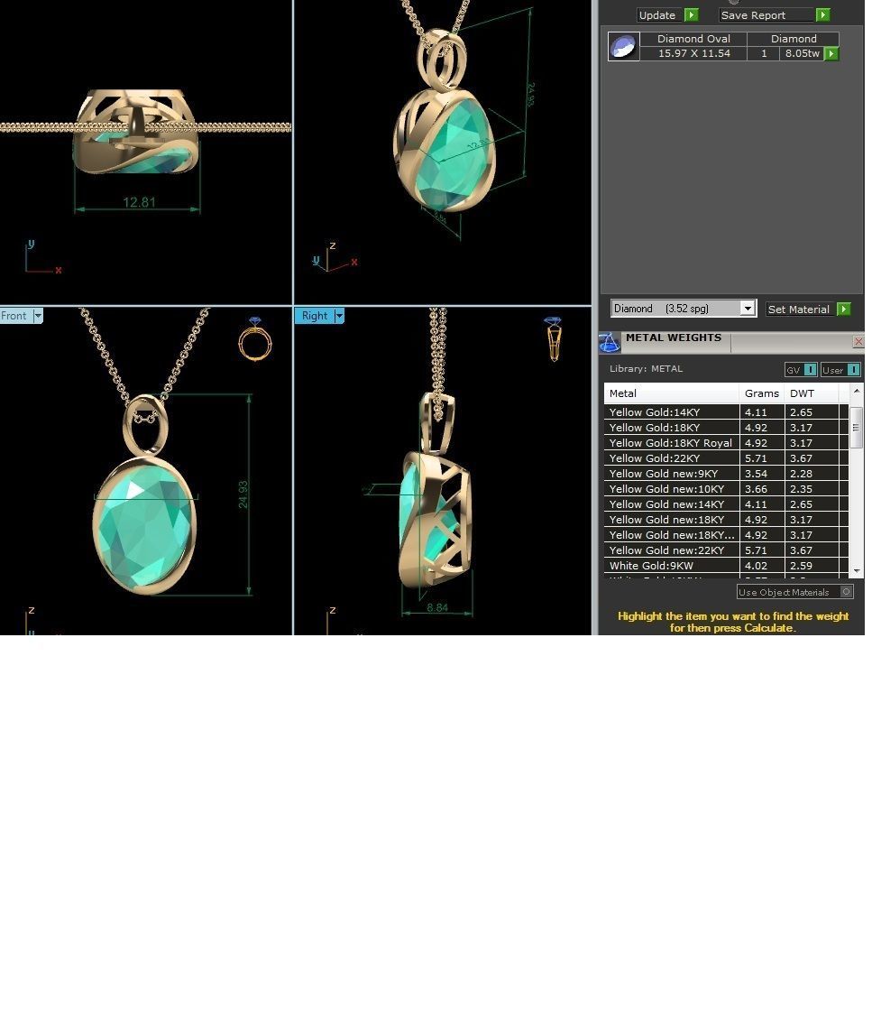 Women Oval Diamond Pendant 3DM STL OBJ FBX Render Details 3D print model_6