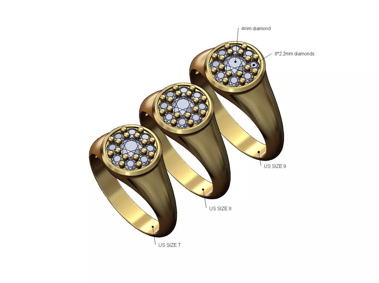 Round cluster diamond ring US sizes 7 8 9 3D print model_0