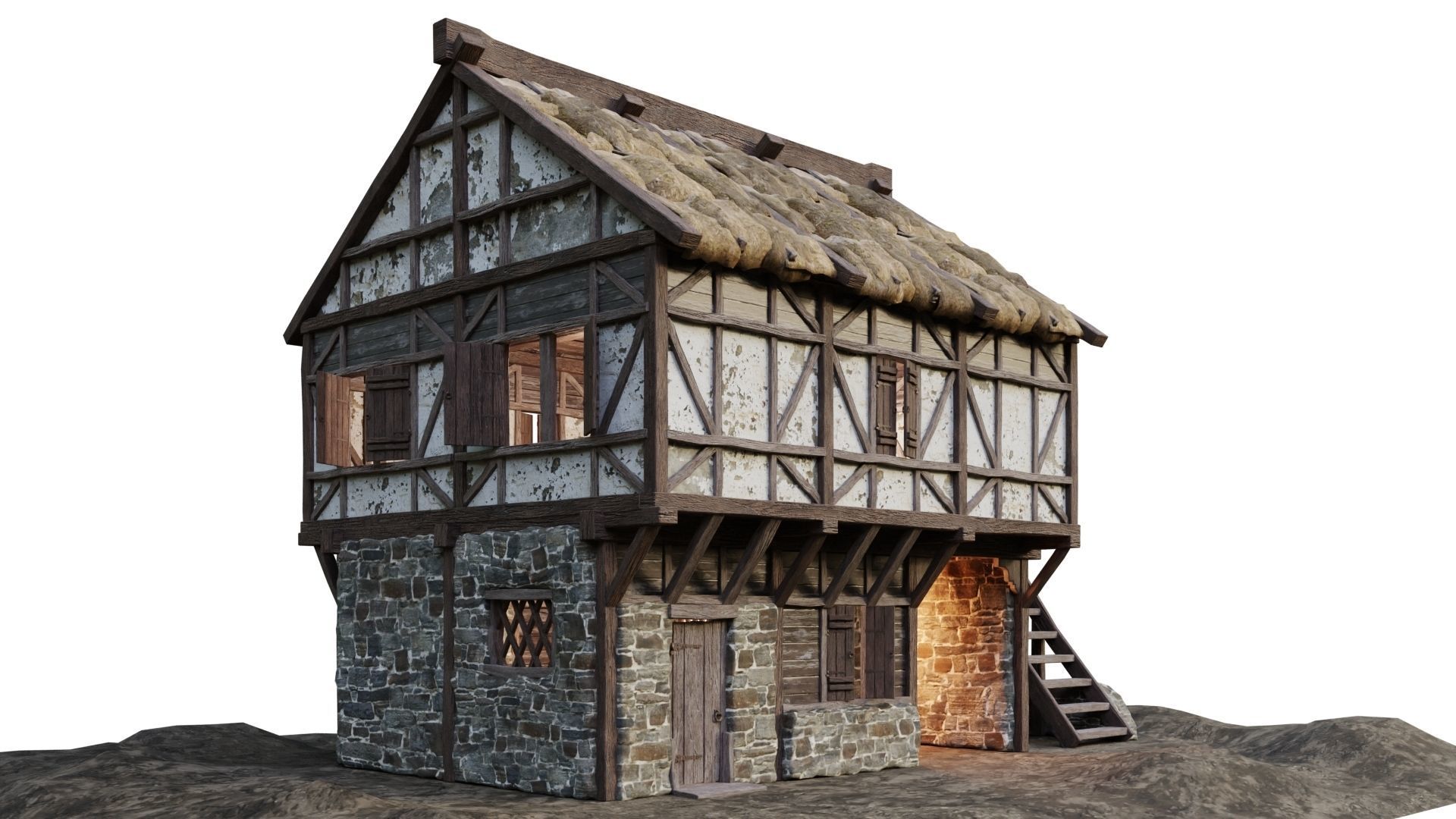 Medieval House Old 14 PBR 4K GameReady Low-poly 3D model_1