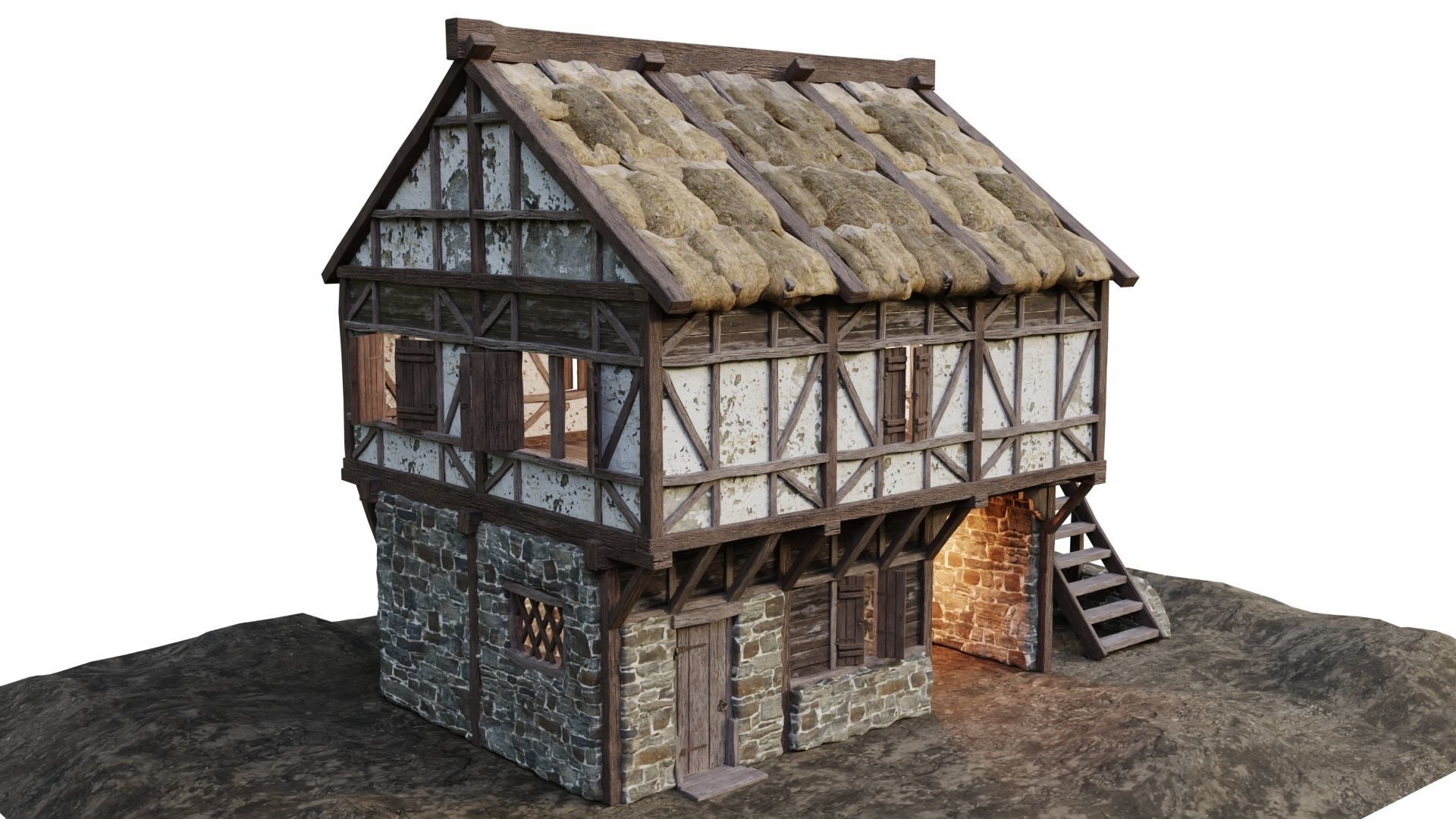 Medieval House Old 14 PBR 4K GameReady Low-poly 3D model_8