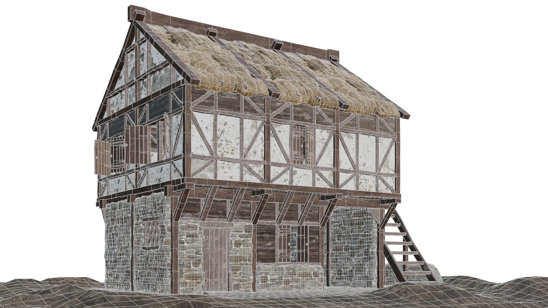 Medieval House Old 14 PBR 4K GameReady Low-poly 3D model_4