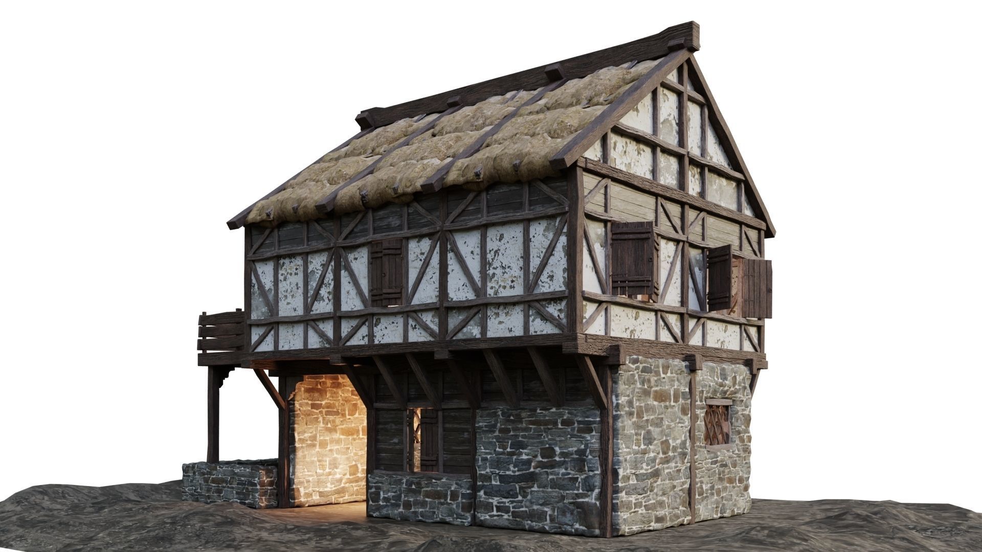 Medieval House Old 14 PBR 4K GameReady Low-poly 3D model_5
