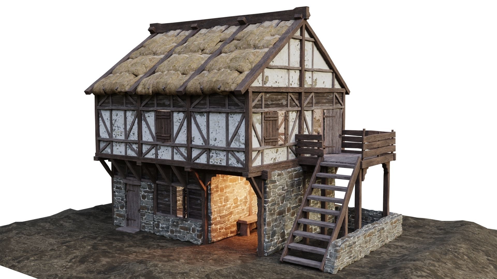 Medieval House Old 14 PBR 4K GameReady Low-poly 3D model_11
