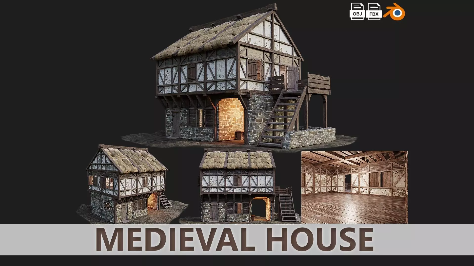 Medieval House Old 14 PBR 4K GameReady Low-poly 3D model_0