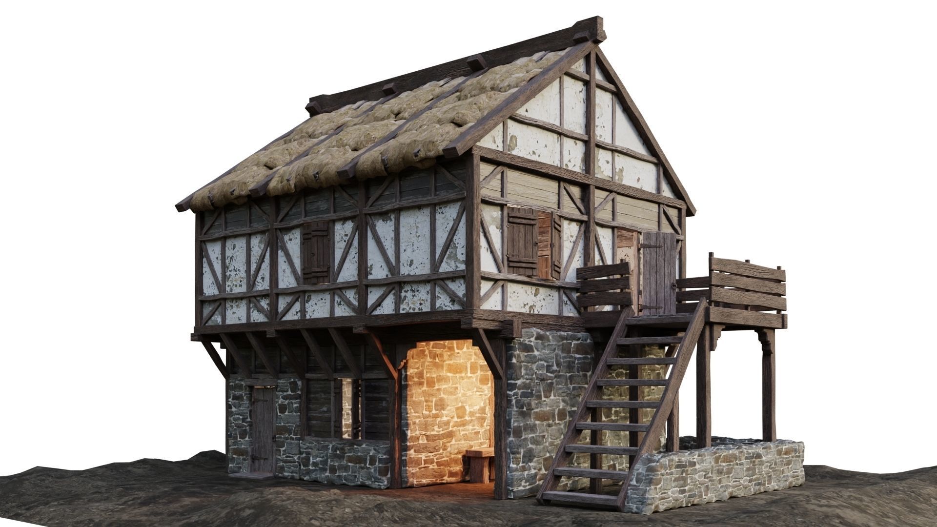Medieval House Old 14 PBR 4K GameReady Low-poly 3D model_7