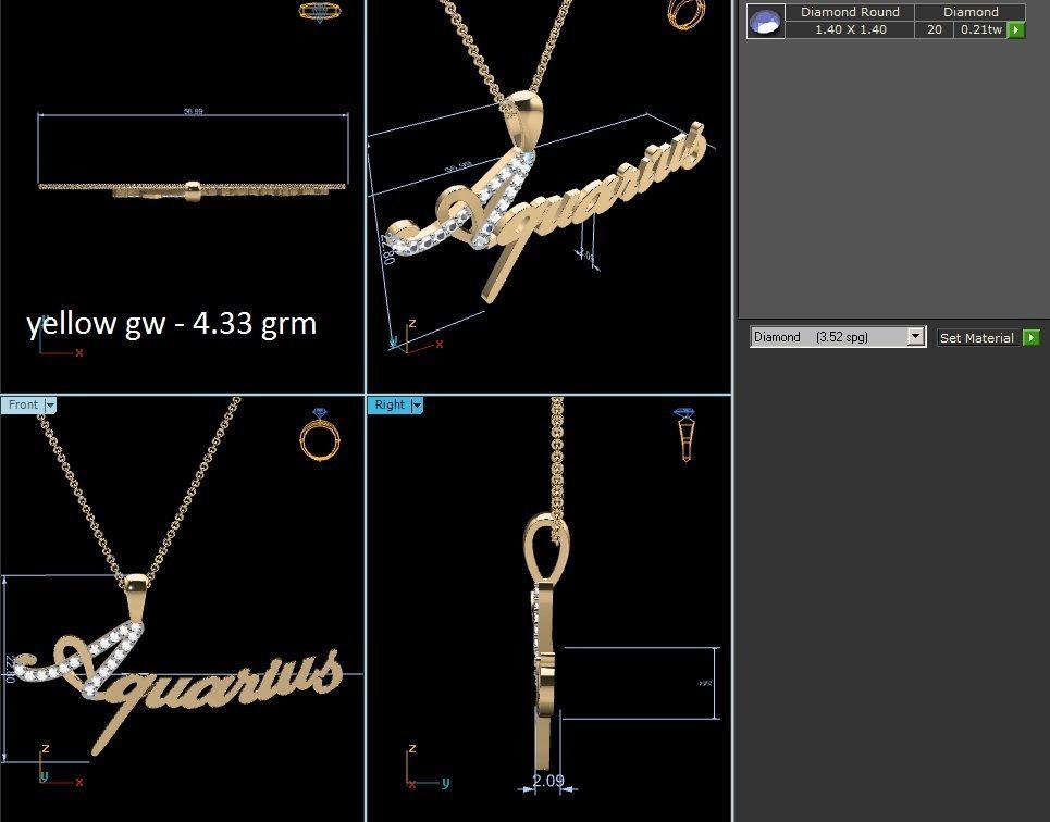 Aquarius Pendant 3DM STL OBJ FBX Render Details 3D print model_4