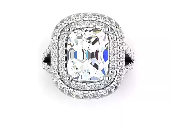 Wedding Engagement Double Halo Ring 3dm STl OBJ Render Details