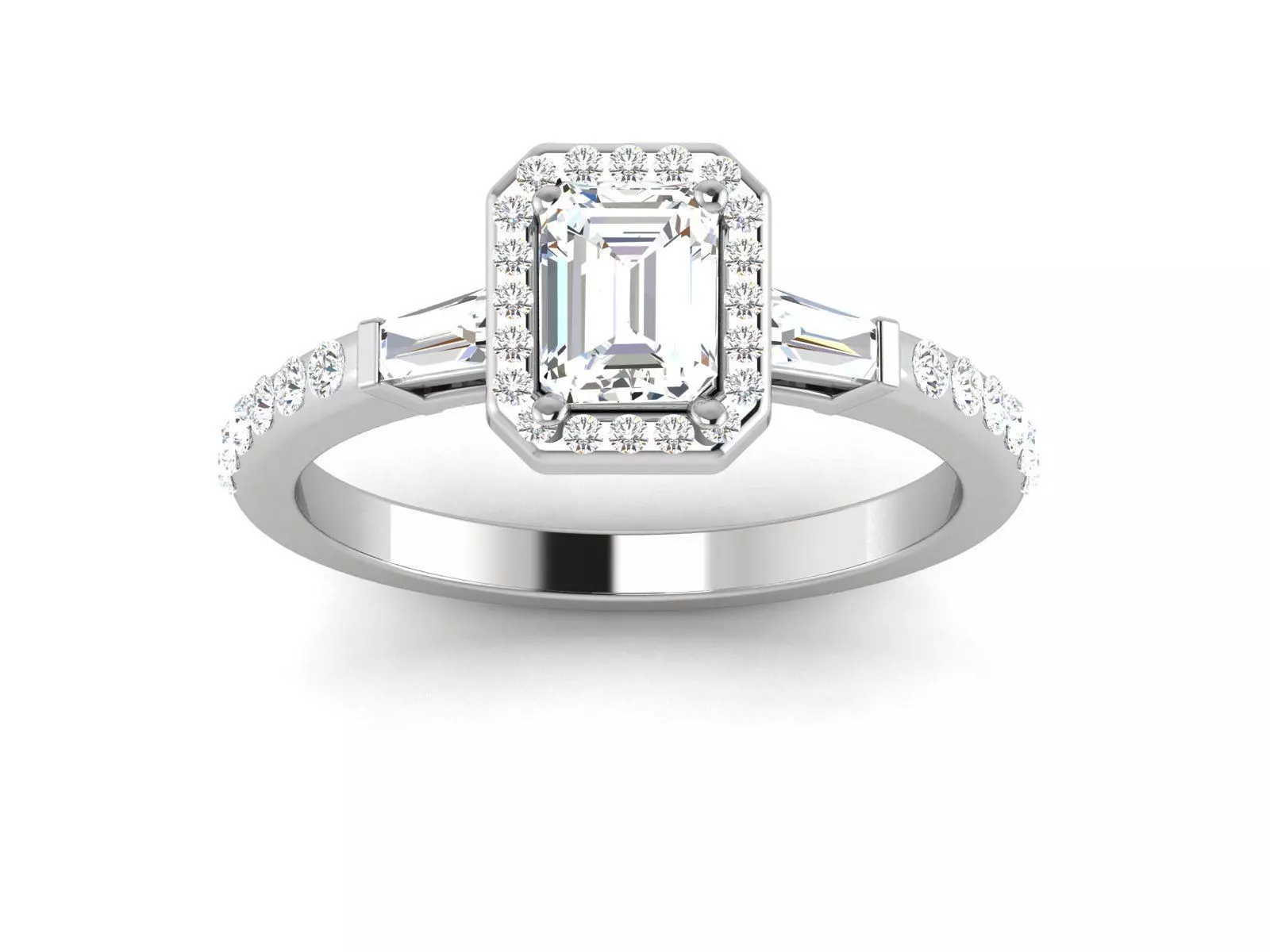 Wedding Engagement Halo Emerald Ring 3dm STl OBJ FBX Details 3D print model