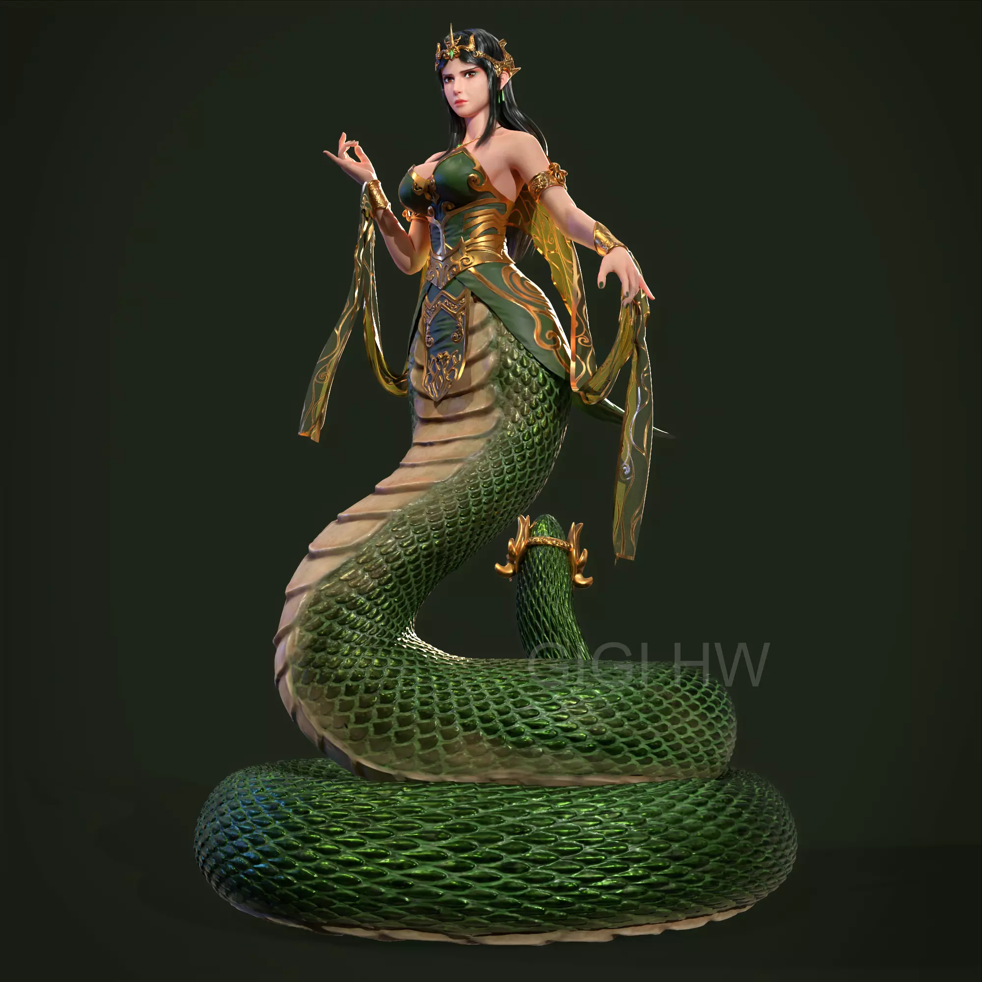 Serpent Lady Nyi Blorong Low-poly 3D model_0