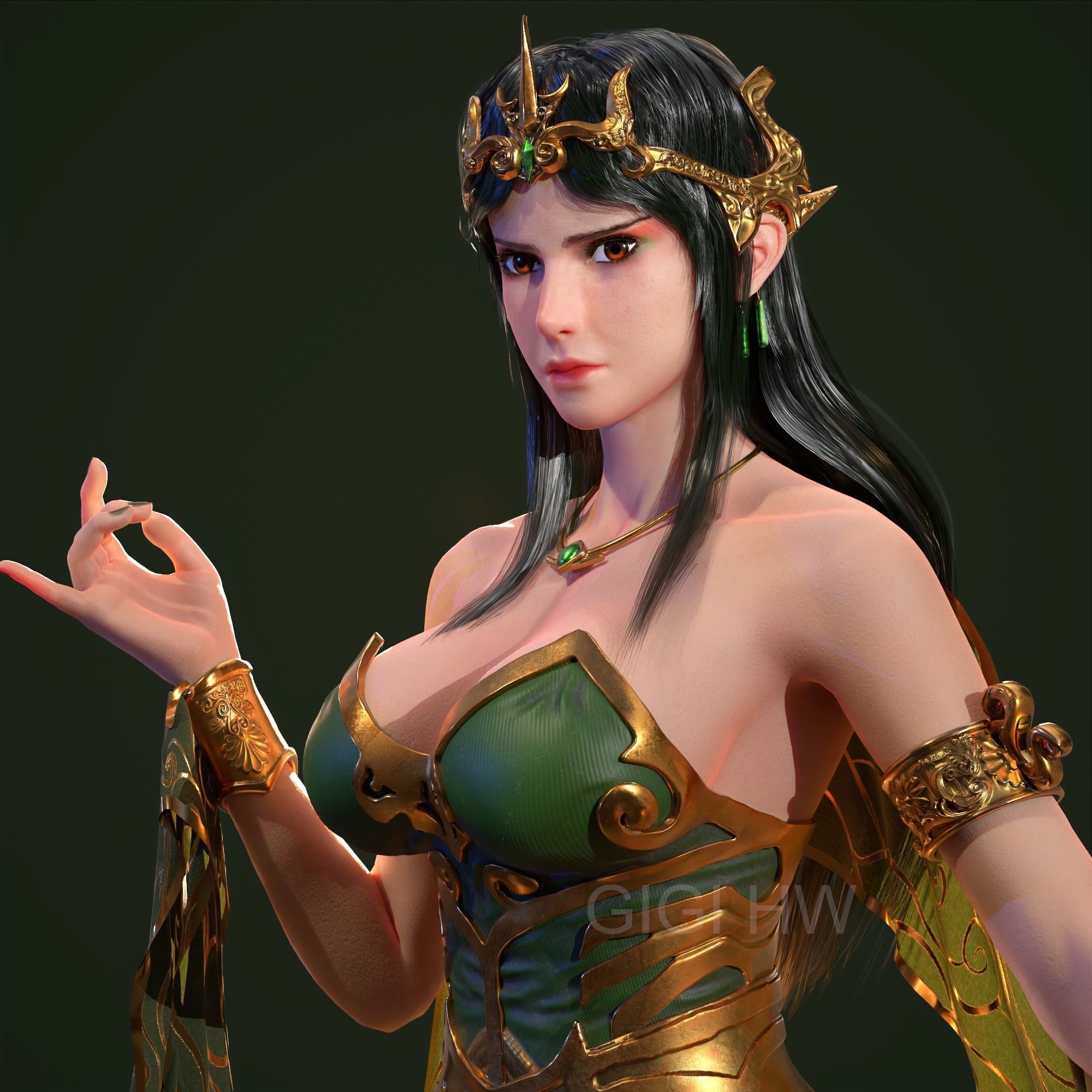 Serpent Lady Nyi Blorong Low-poly 3D model_3