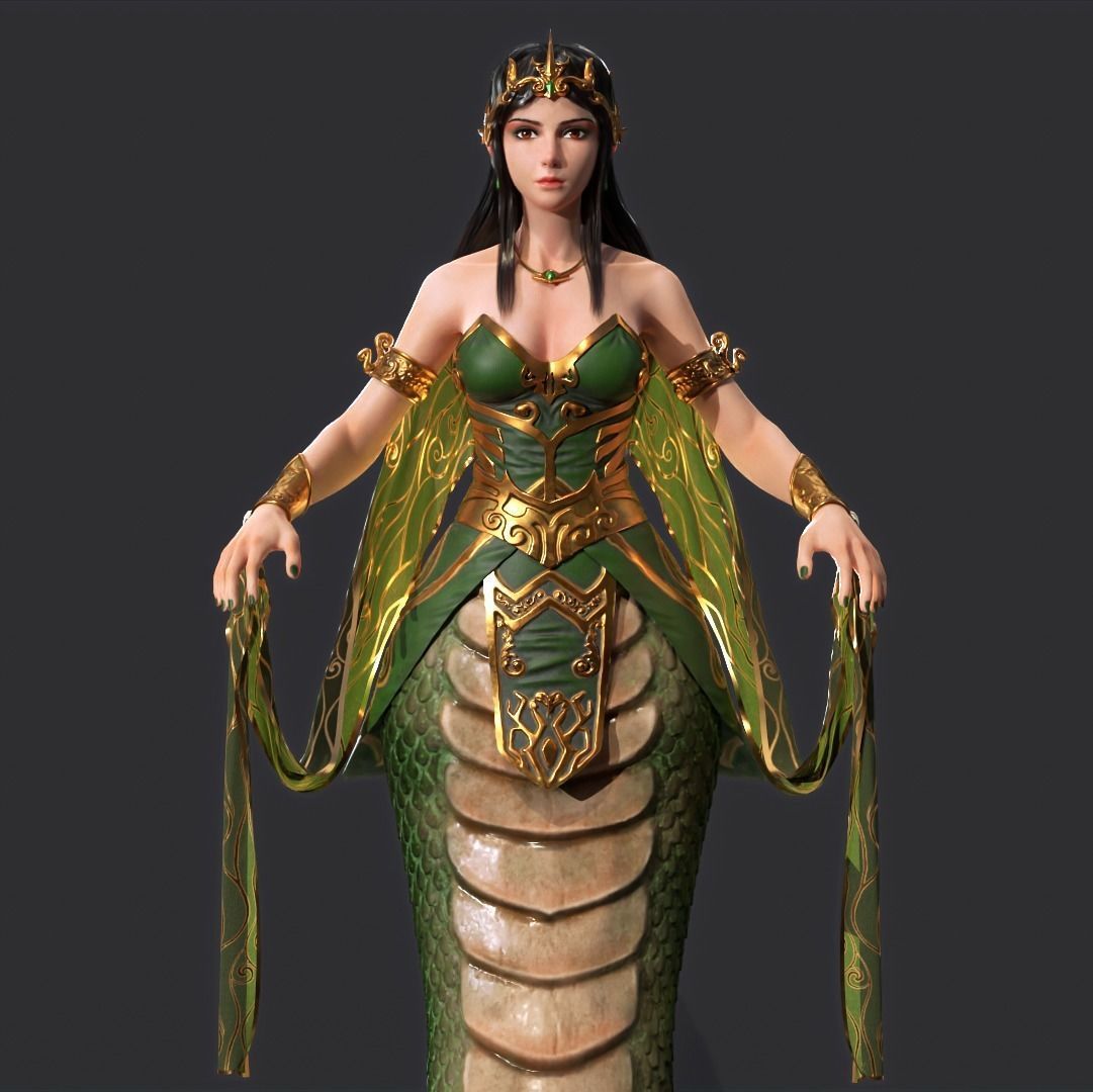 Serpent Lady Nyi Blorong Low-poly 3D model_4