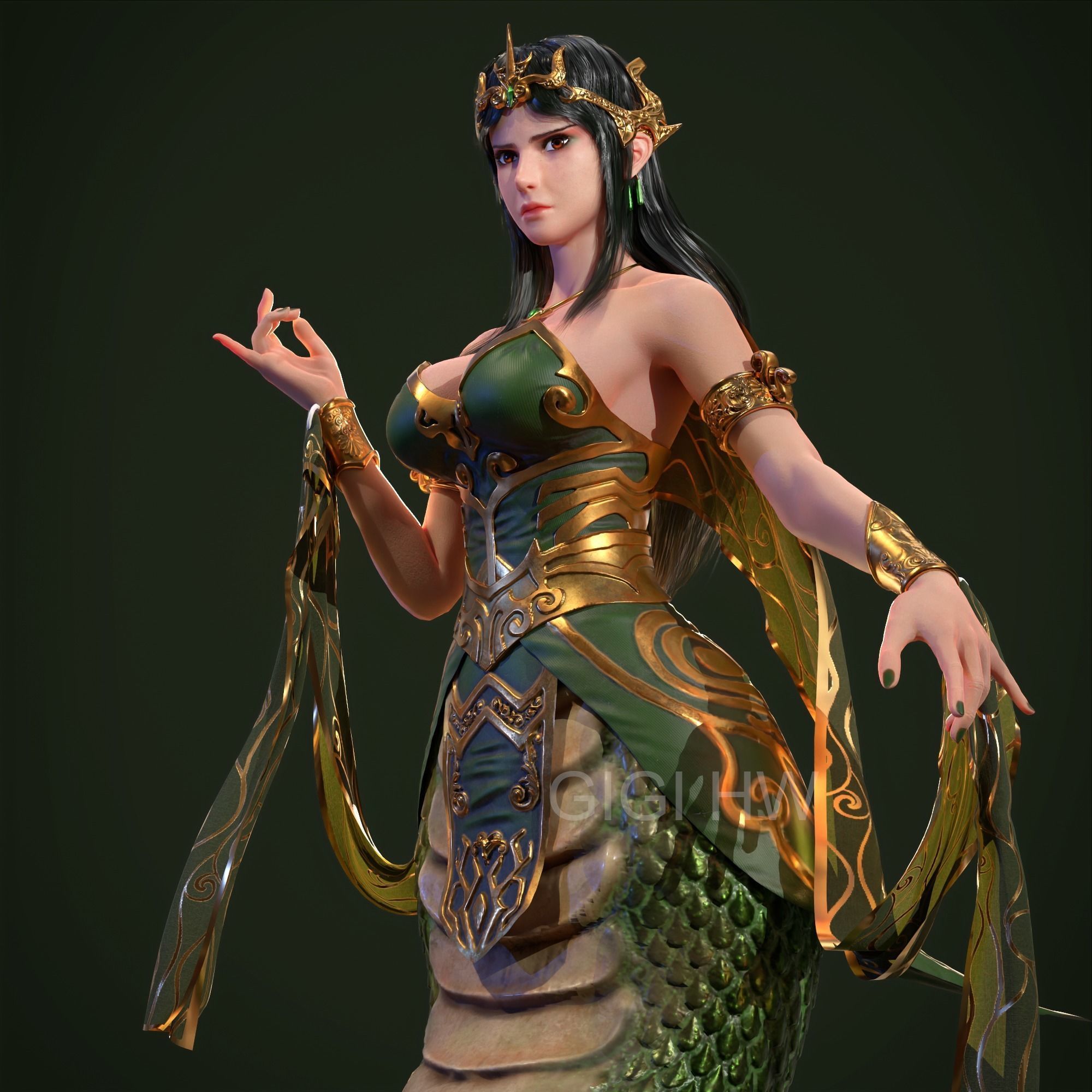 Serpent Lady Nyi Blorong Low-poly 3D model_2