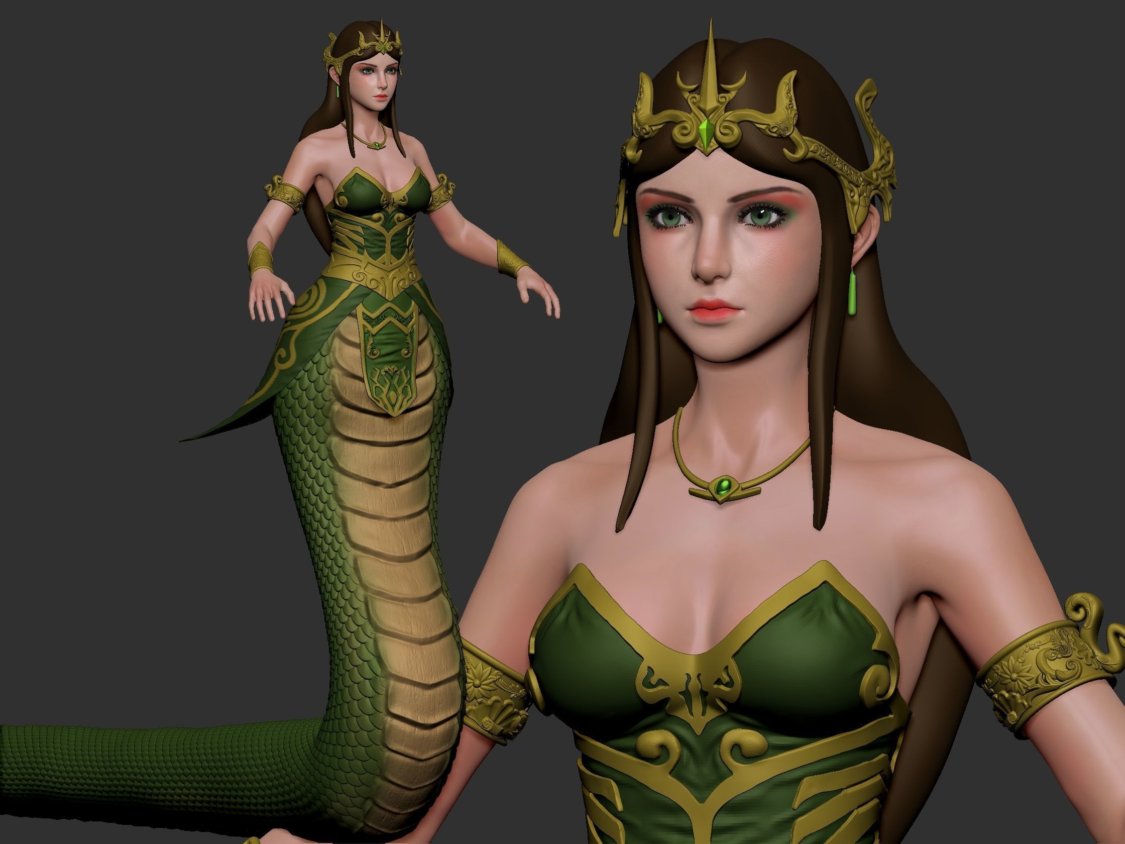 Serpent Lady Nyi Blorong Low-poly 3D model_7