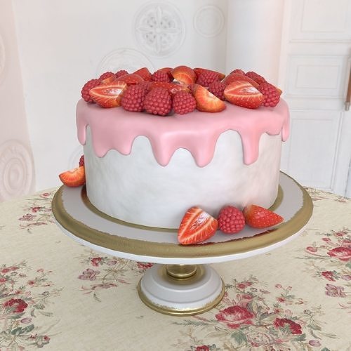 Cake with berries 3D model 7