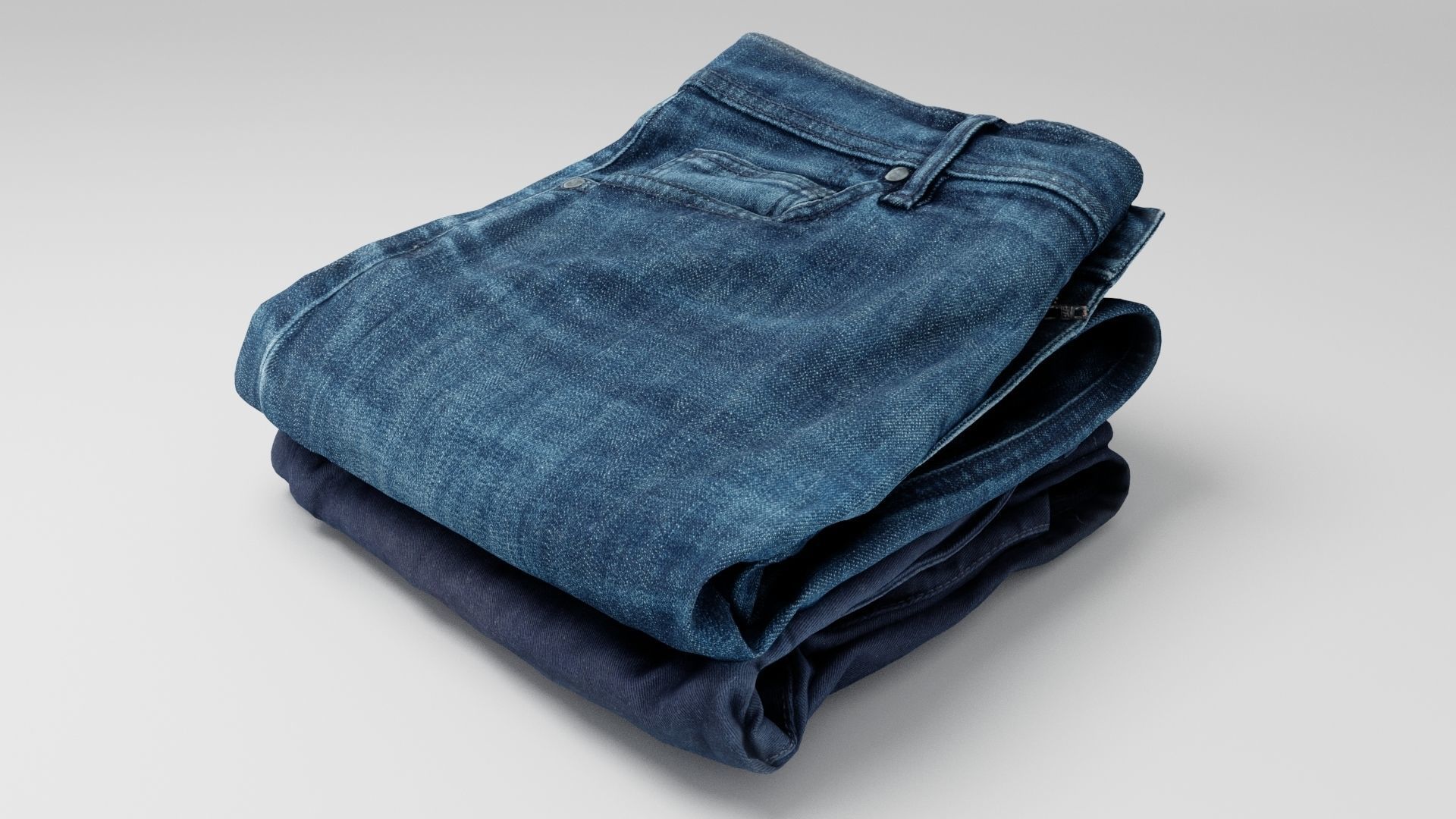 Pile or stock of folded blue jeans pants for wardrobe 3D model_1