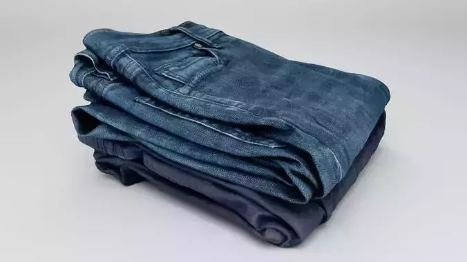 Pile or stock of folded blue jeans pants for wardrobe