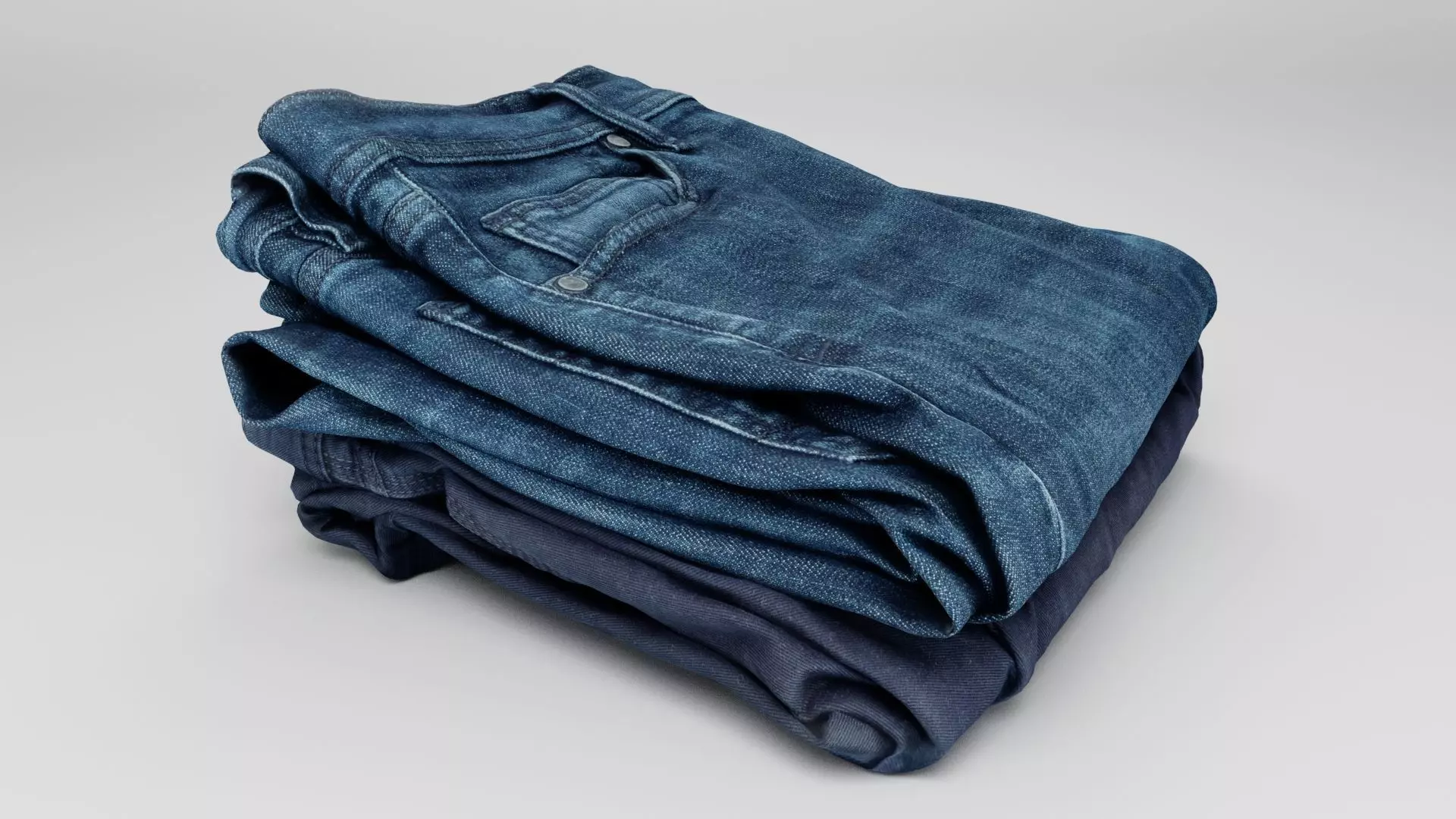 Pile or stock of folded blue jeans pants for wardrobe 3D model_0