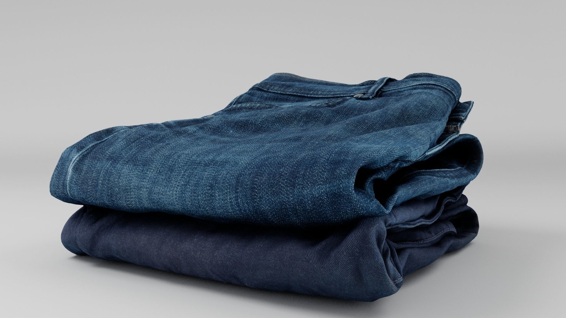 Pile or stock of folded blue jeans pants for wardrobe 3D model_4