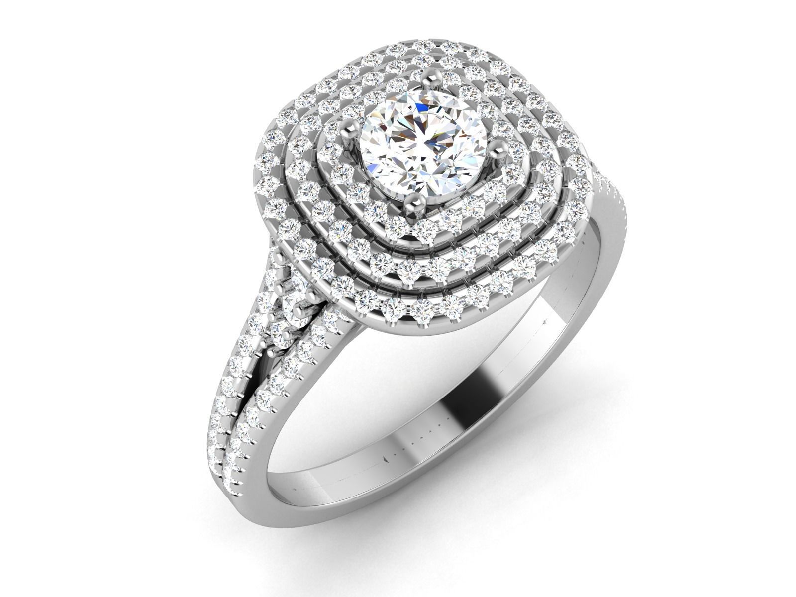 Solitaire Wedding Engagement Double Halo Ring 3D print model_3