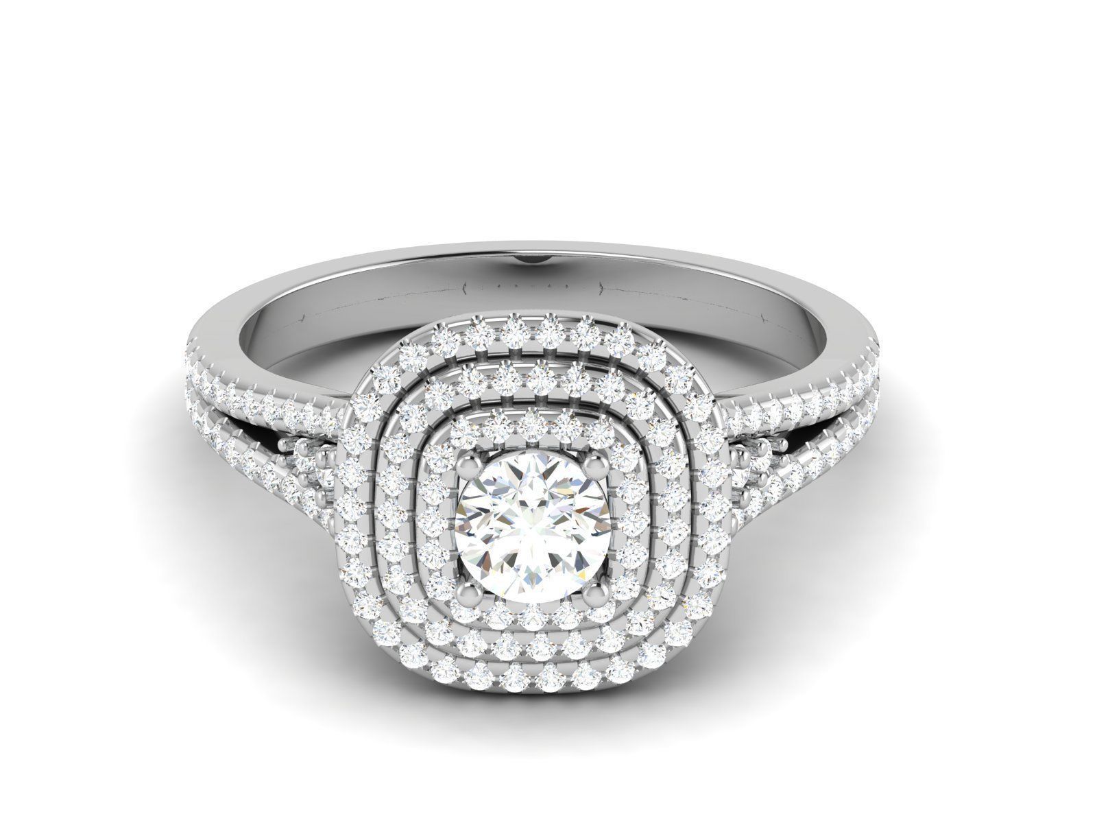 Solitaire Wedding Engagement Double Halo Ring 3D print model_4