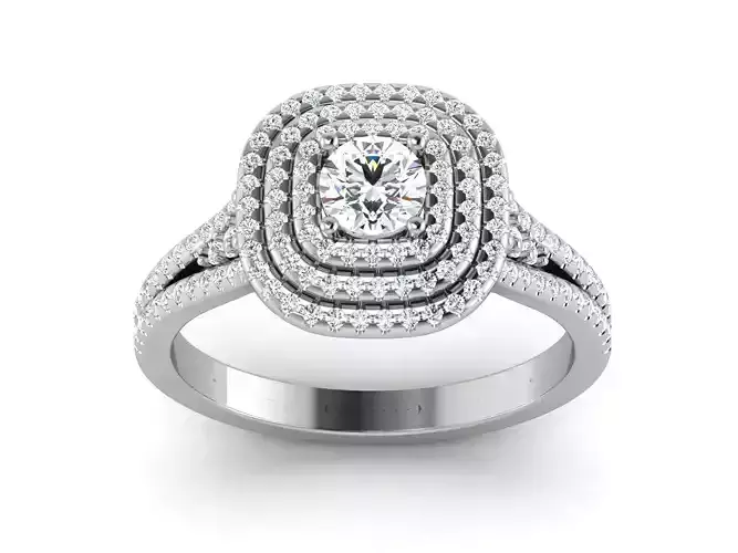 Solitaire Wedding Engagement Double Halo Ring  3D print model