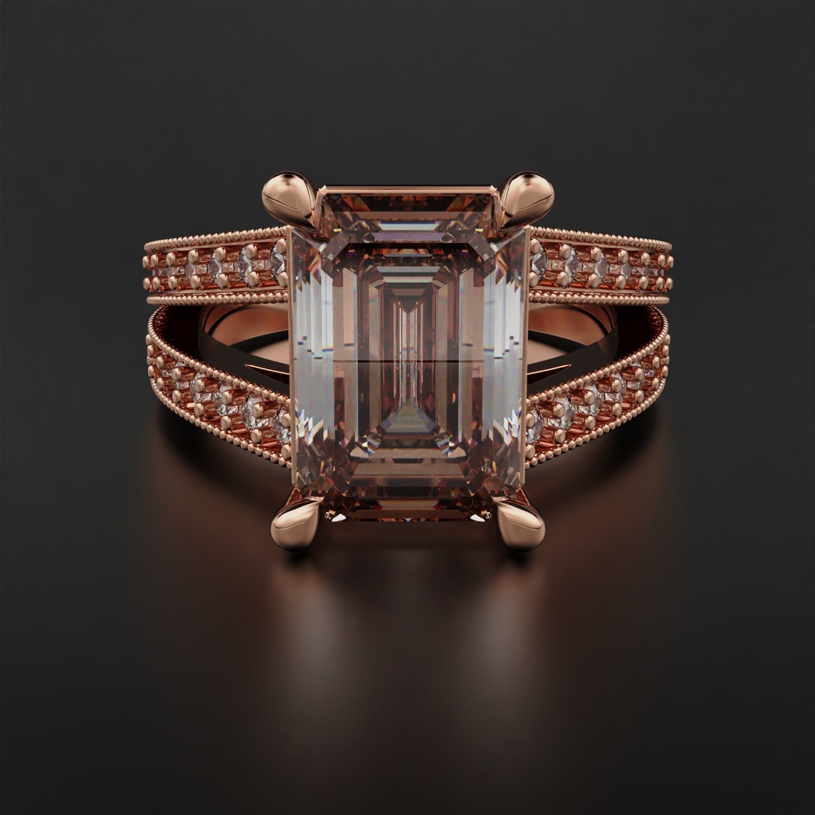 SPLIT SHANK EMERALD CUT DIAMOND RING 3D print model_16