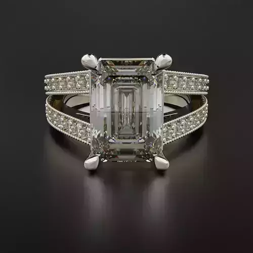 SPLIT SHANK EMERALD CUT DIAMOND RING