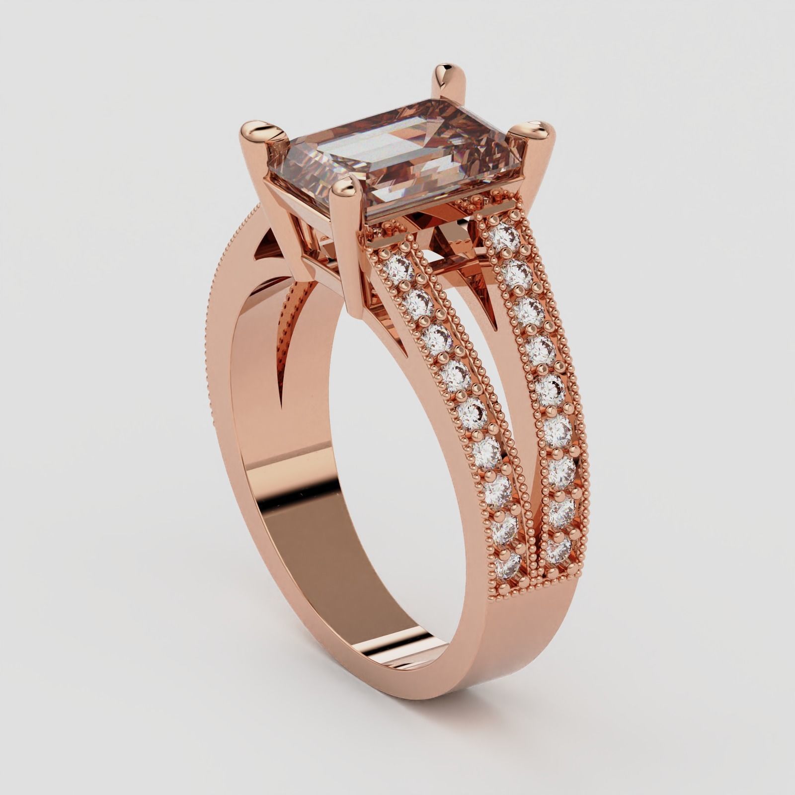 SPLIT SHANK EMERALD CUT DIAMOND RING 3D print model_5