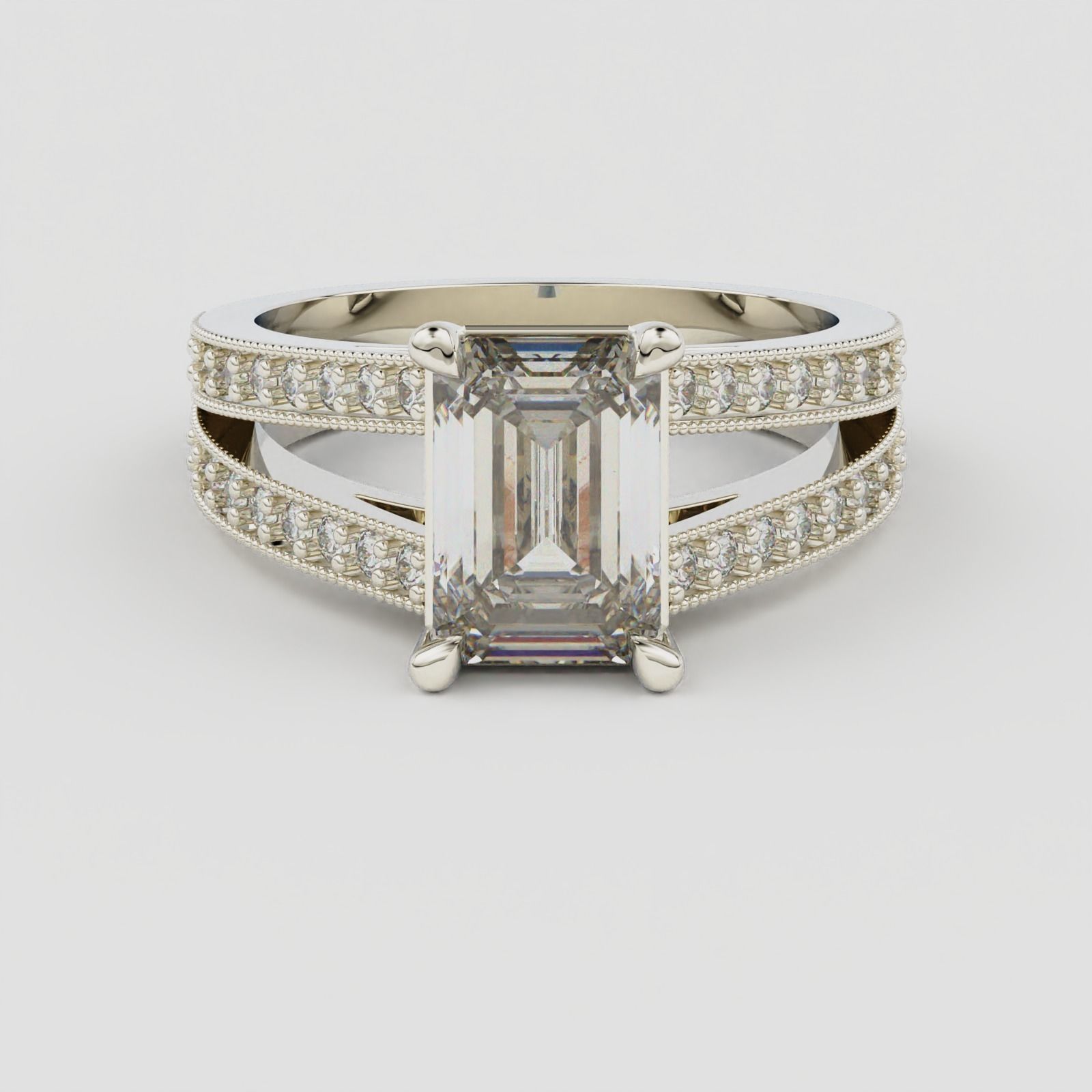 SPLIT SHANK EMERALD CUT DIAMOND RING 3D print model_13
