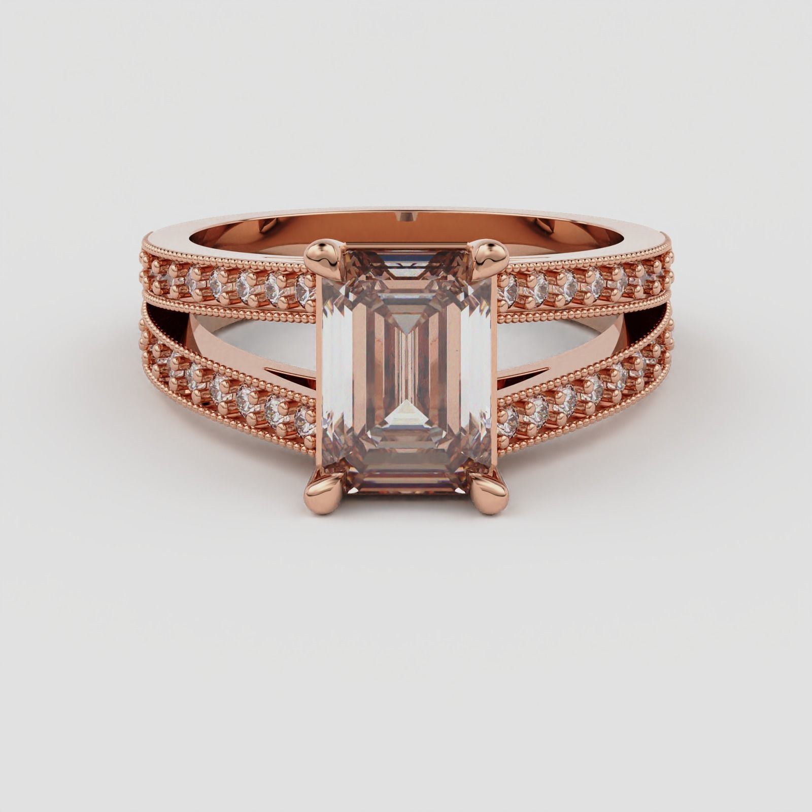 SPLIT SHANK EMERALD CUT DIAMOND RING 3D print model_11