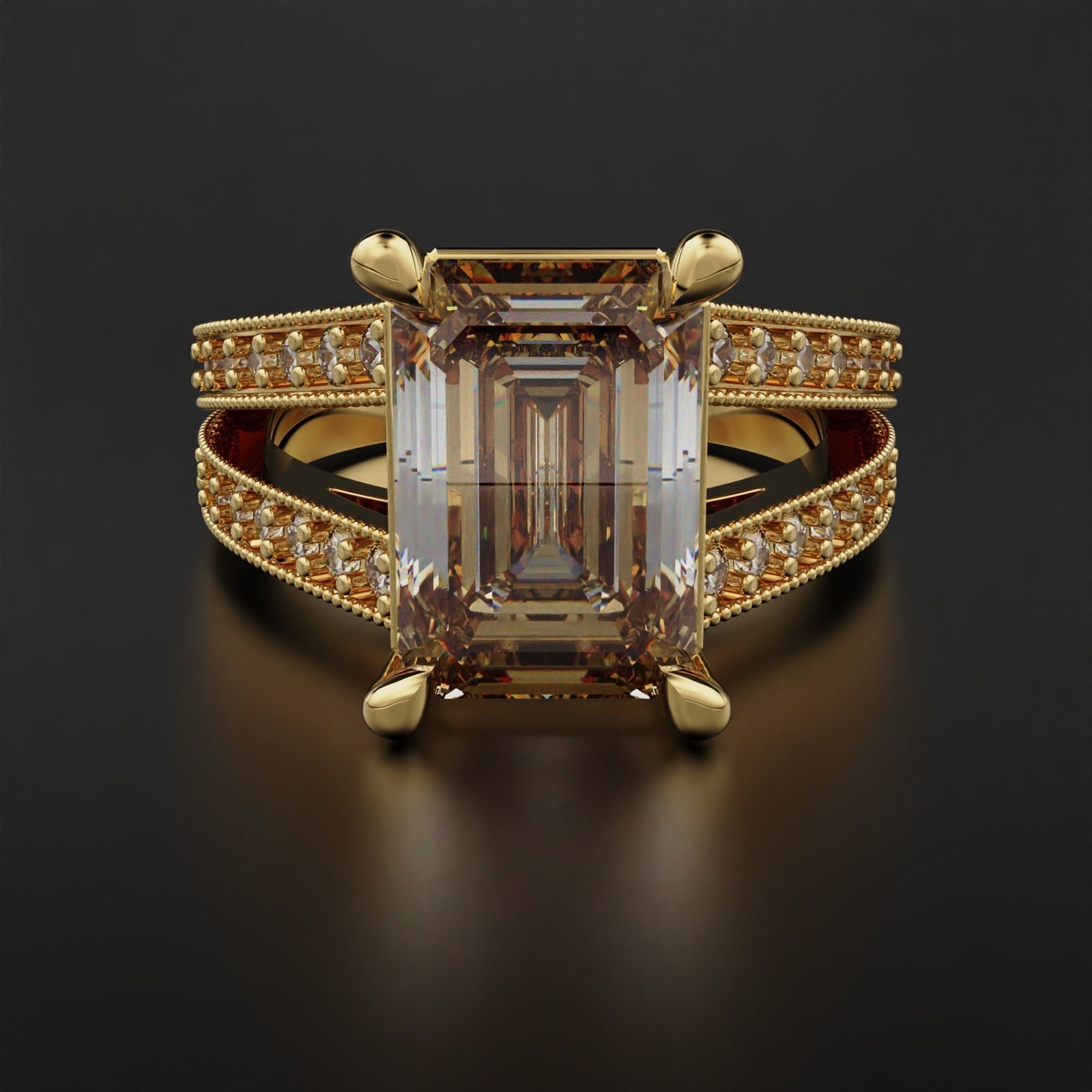 SPLIT SHANK EMERALD CUT DIAMOND RING 3D print model_17