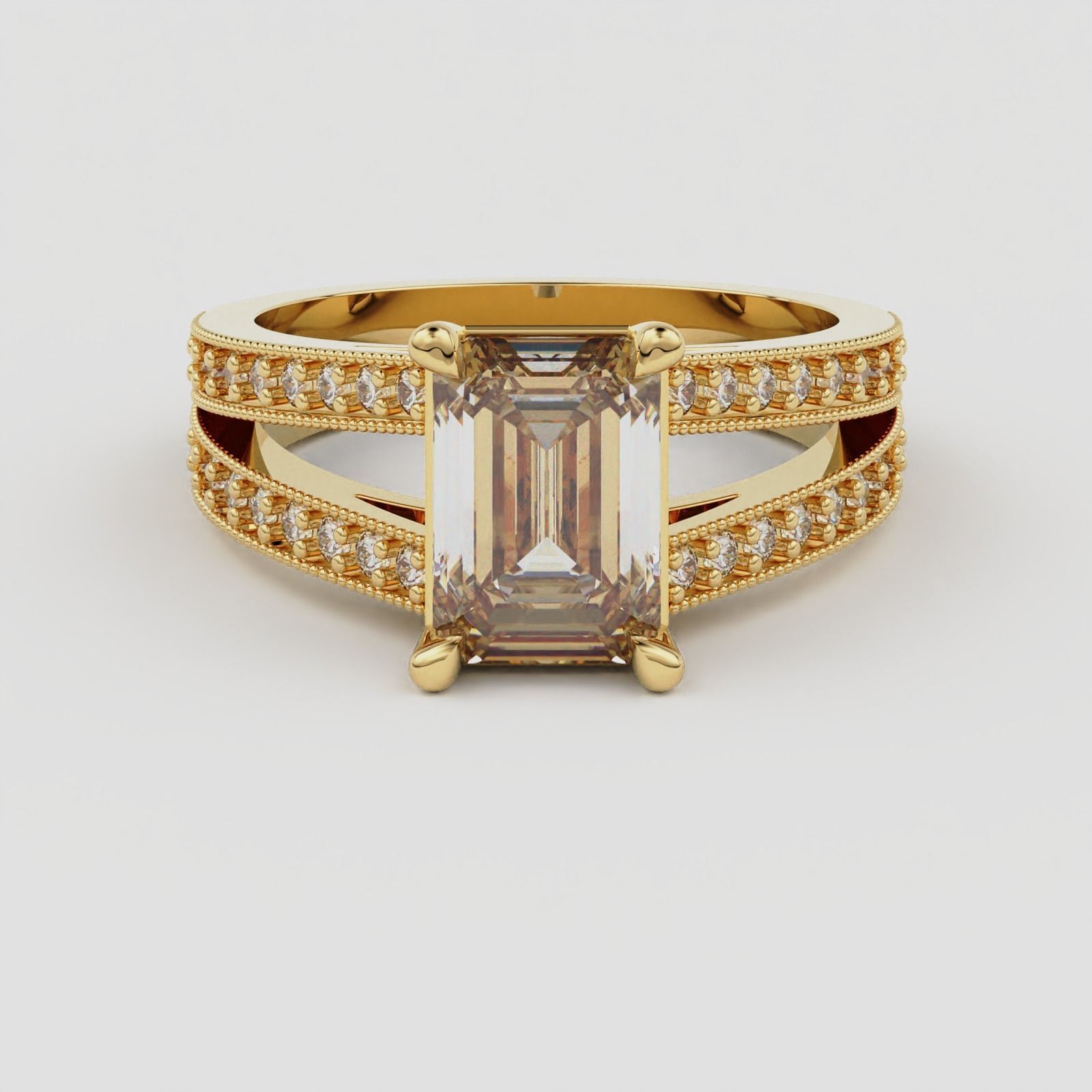 SPLIT SHANK EMERALD CUT DIAMOND RING 3D print model_12