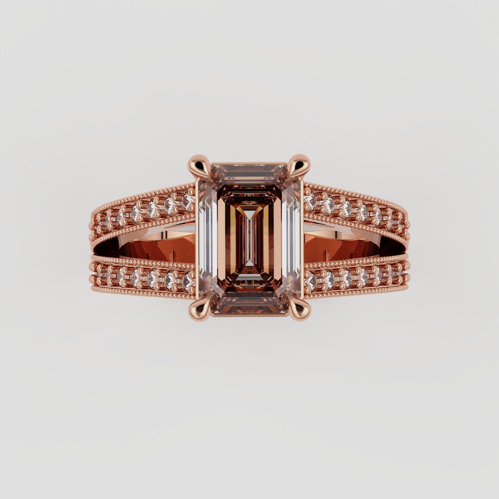 SPLIT SHANK EMERALD CUT DIAMOND RING 3D print model_4