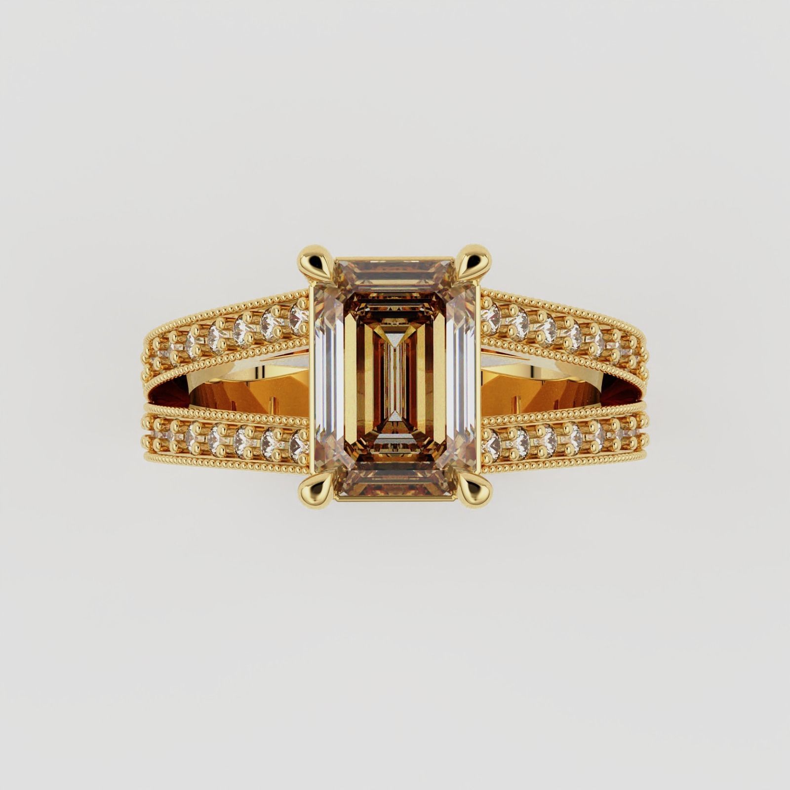 SPLIT SHANK EMERALD CUT DIAMOND RING 3D print model_2