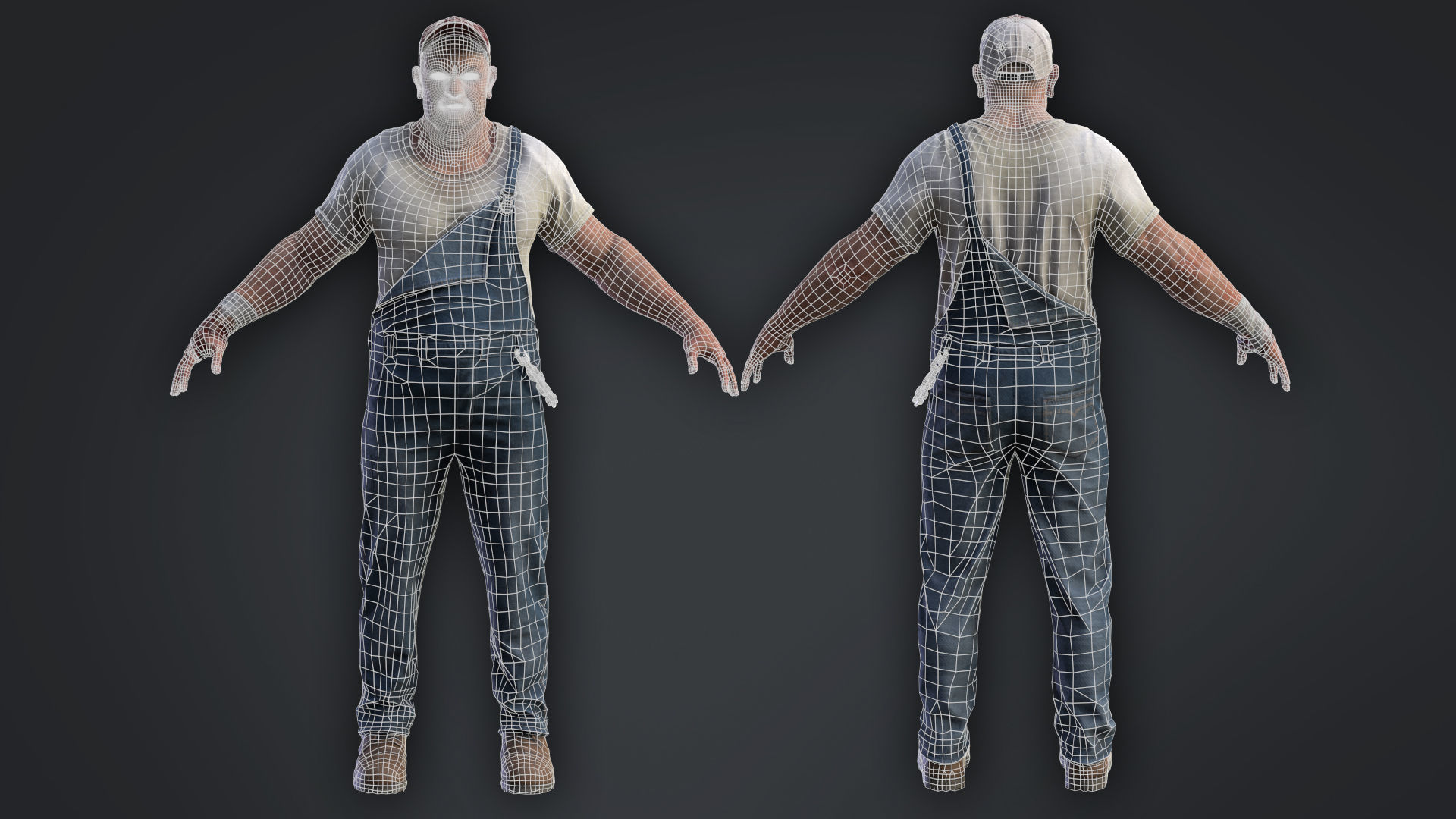 The Redneck man holding chainsaw Low-poly 3D model_6