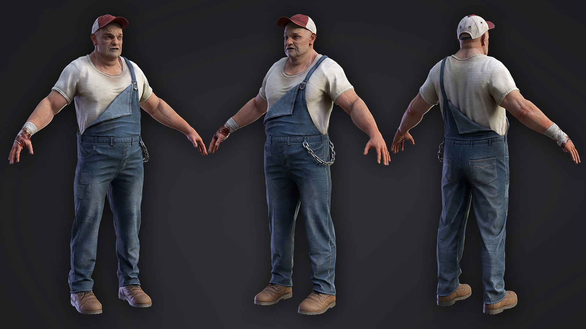 The Redneck man holding chainsaw Low-poly 3D model_5