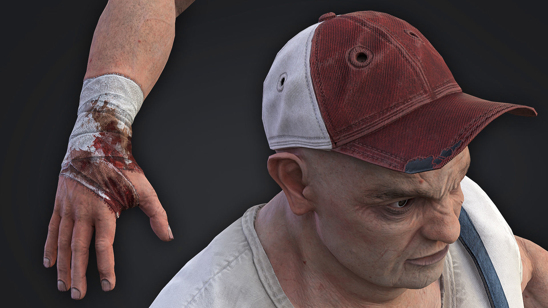 The Redneck man holding chainsaw Low-poly 3D model_7