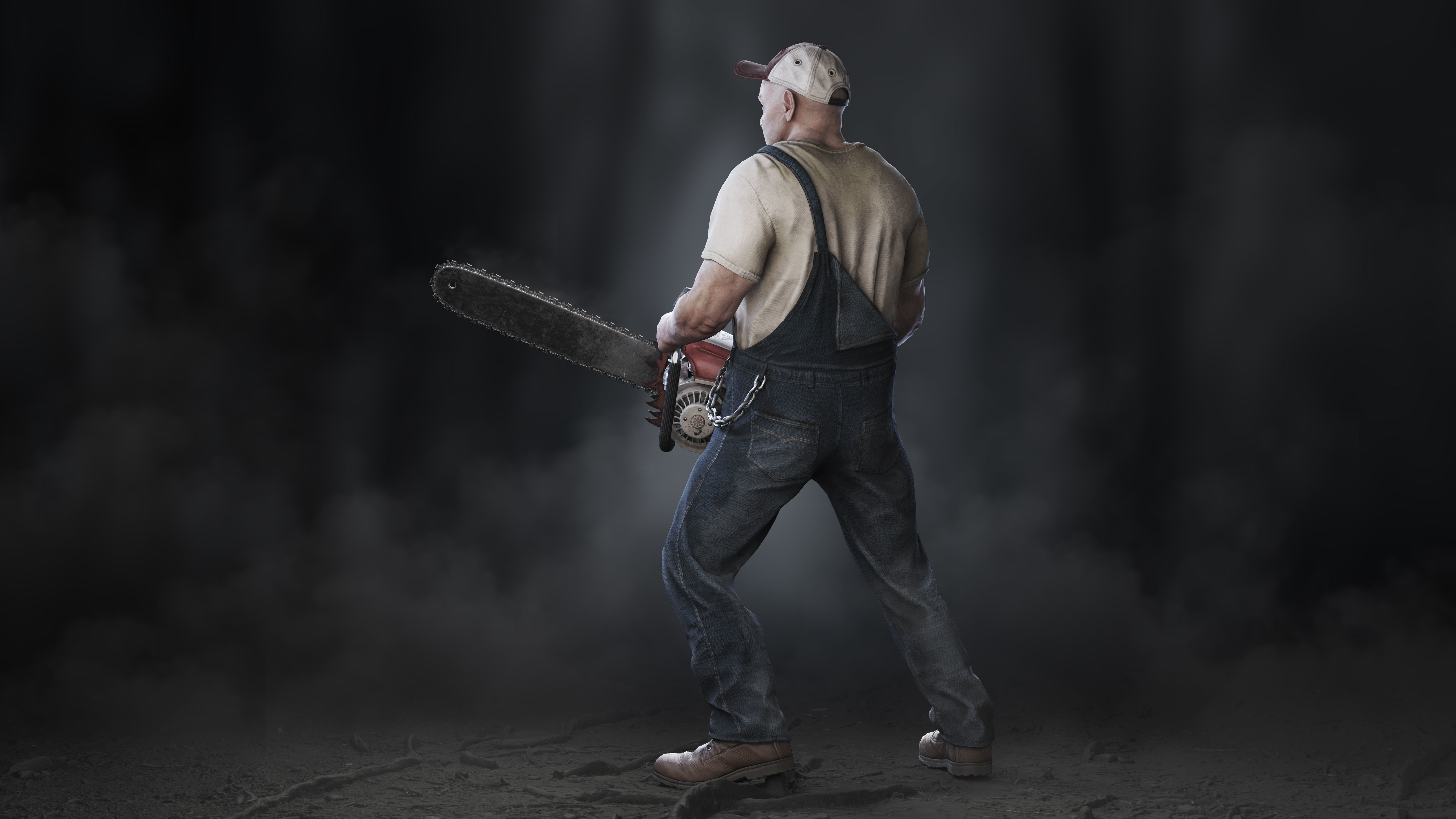 The Redneck man holding chainsaw Low-poly 3D model_3
