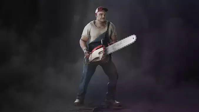 The Redneck man holding chainsaw Low-poly 3D model