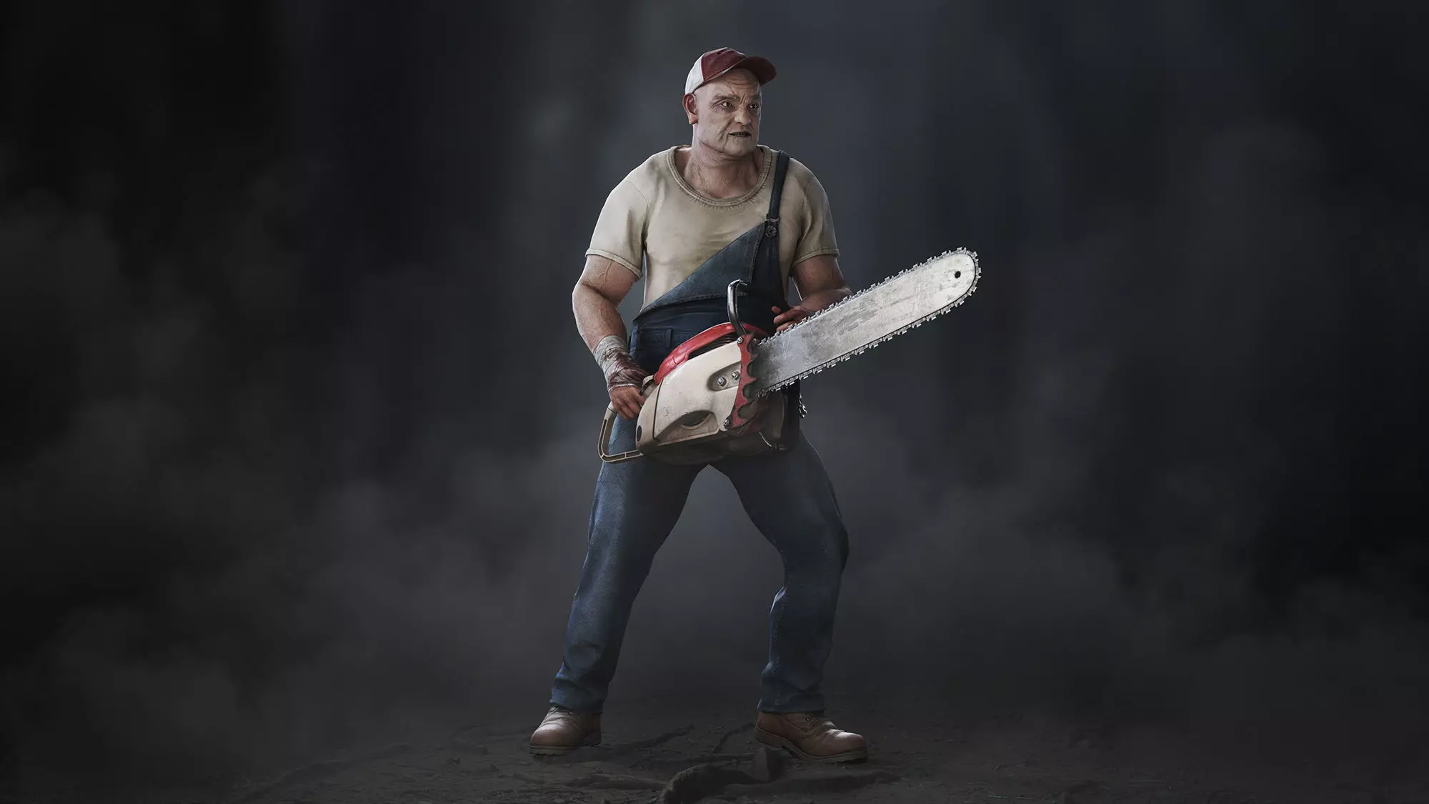 The Redneck man holding chainsaw Low-poly 3D model_0