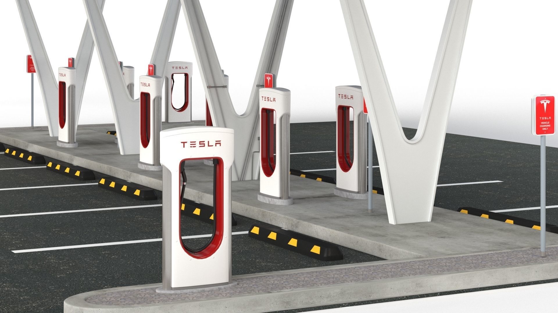 Electric Vehicle Charging Point with EV Station 01 3D model_2