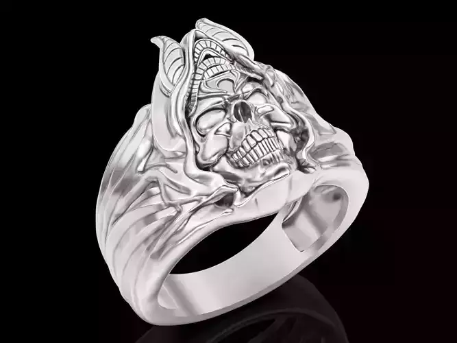 Horn skull ring  gold printable jewelry 3D model