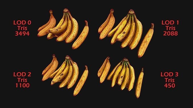Bananas banana Tropical Fruit Food Dessert Low-poly 3D model 2