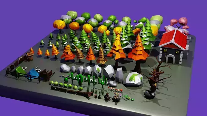 Low Poly Forest Pack - Rocks Trees and Flowers