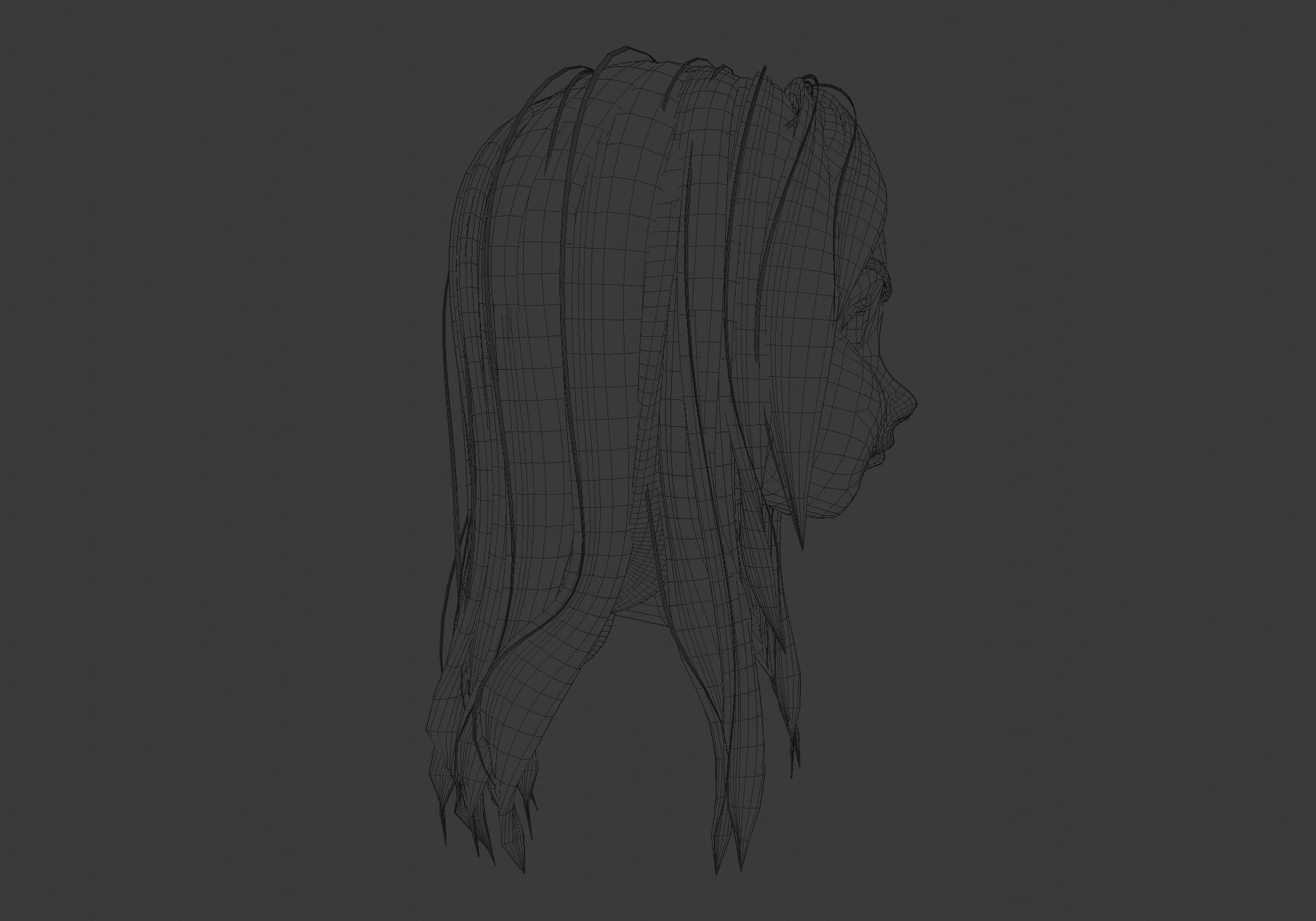 long cartoon hairstyle 3D model_7