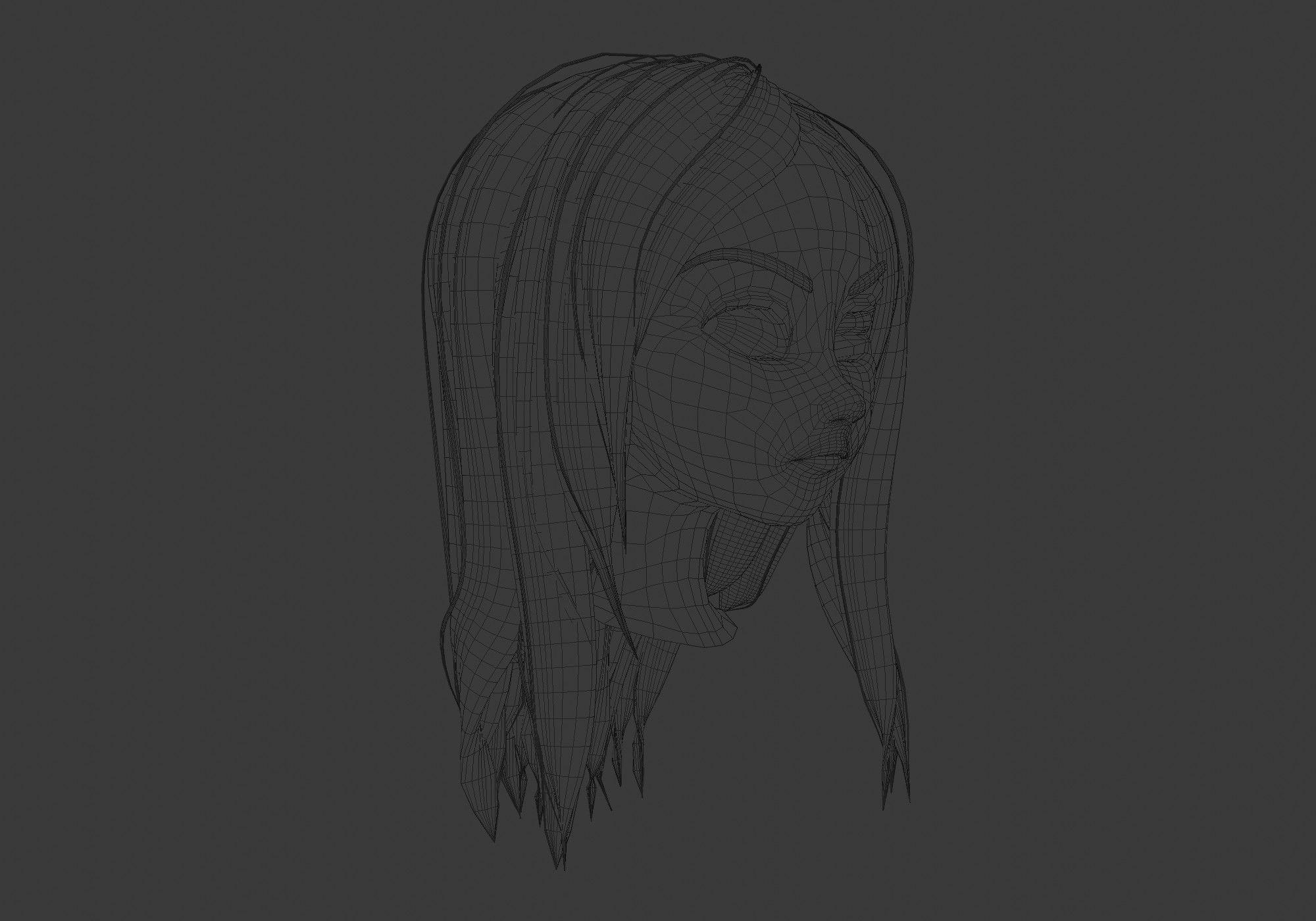 long cartoon hairstyle 3D model_6