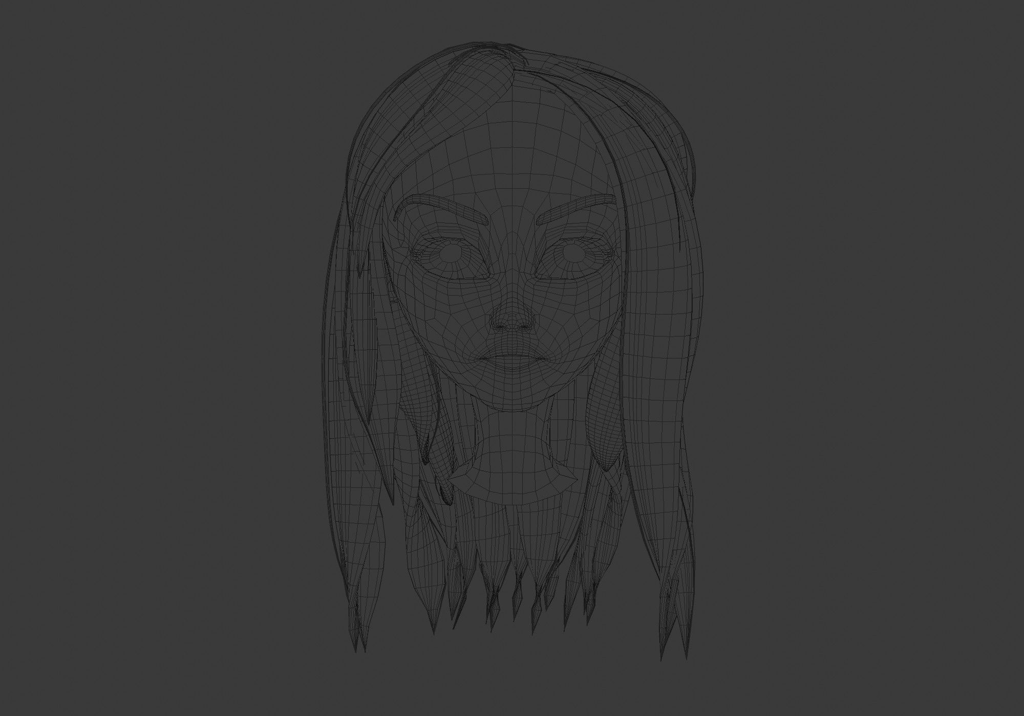 long cartoon hairstyle 3D model_5