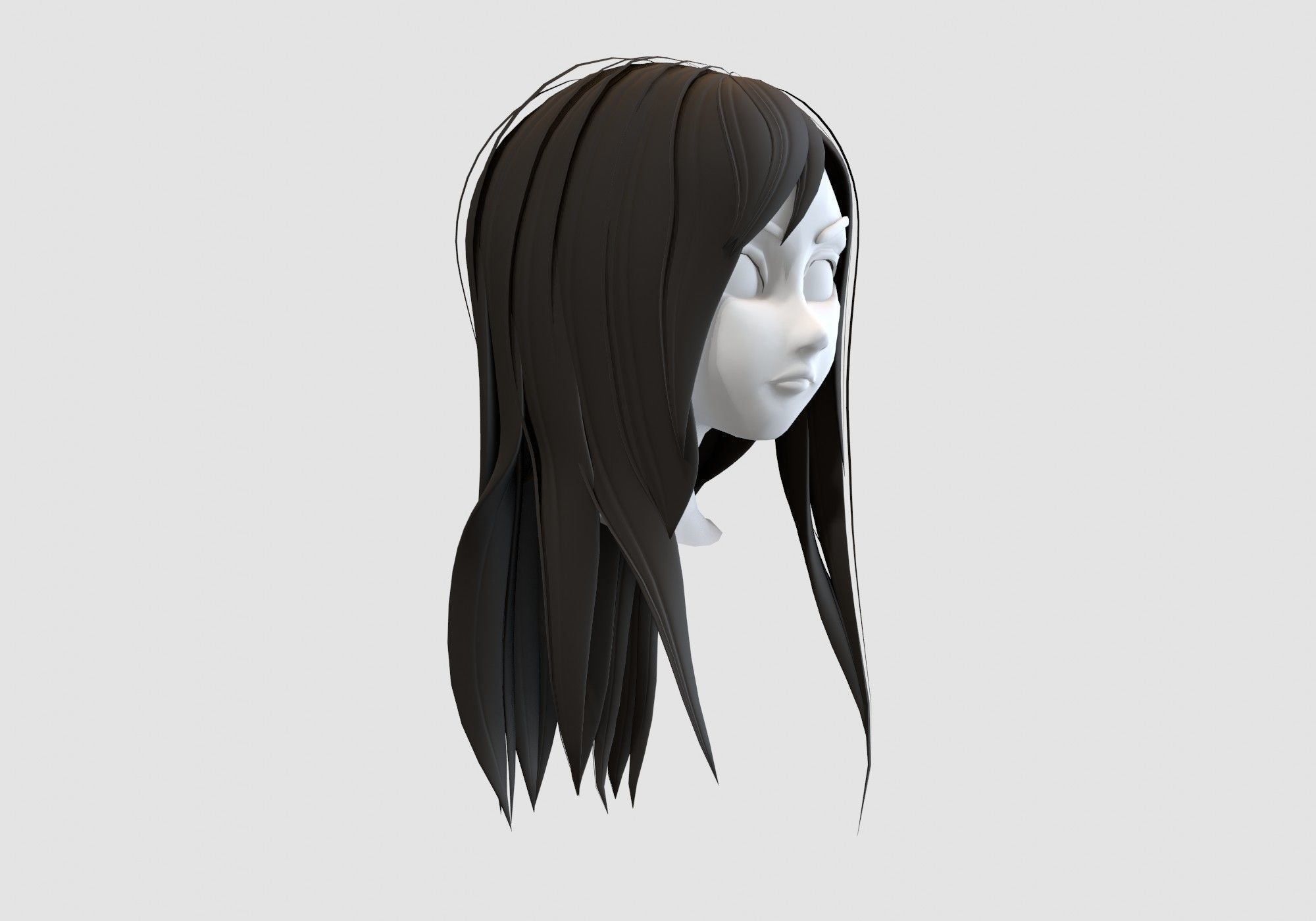 female straight hairstyle 3D model_1